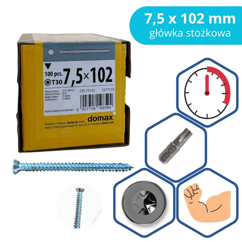 Domax Frame Screw 7.5×102 mm Countersunk 100 pcs