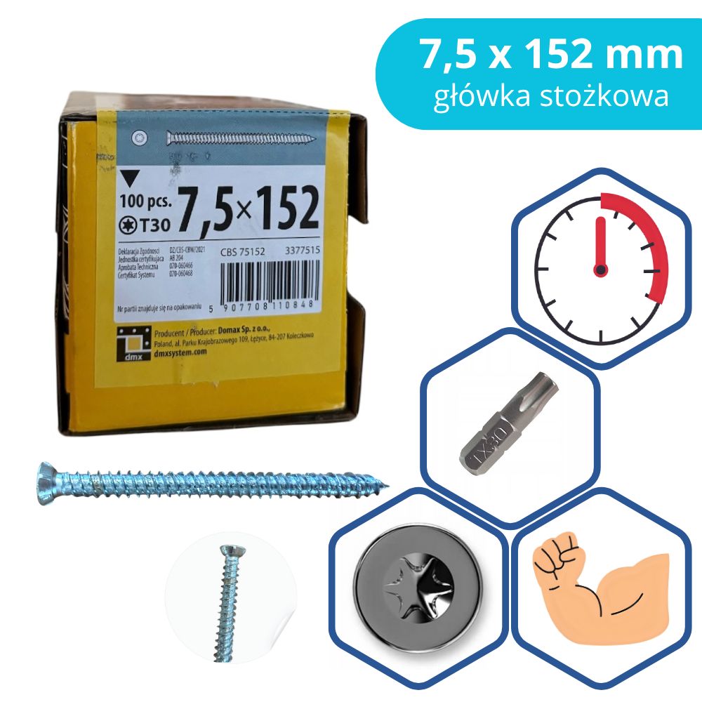 Frame Screw Domax 7.5×152 mm Conical 100 pcs