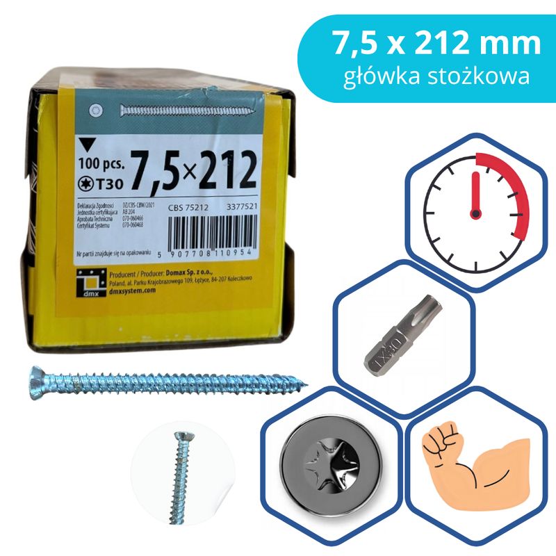 Frame Screw Domax 7.5×212 mm Conical 100 pcs