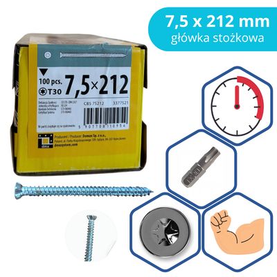 Frame Screw Domax 7.5×212 mm Conical 100 pcs