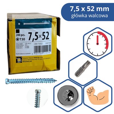 Domax Frame Screws 7.5×52 mm Cylindrical 200 pcs
