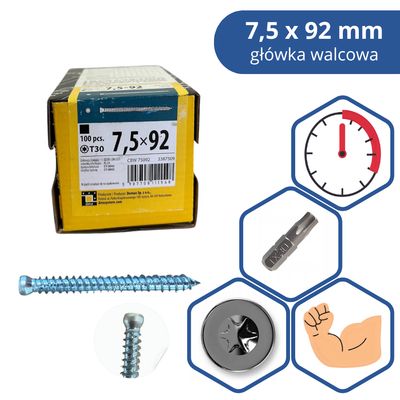Frame Screw Domax 7.5×92 mm Cylindrical 100 pcs