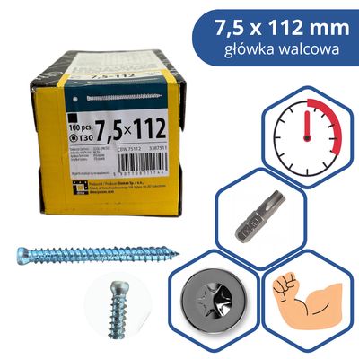 Frame screw Domax 7.5×112 mm cylindrical 100 pcs