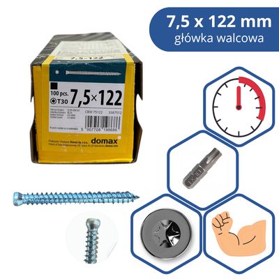 Frame Screw Domax 7.5×122 mm Cylindrical 100 pcs