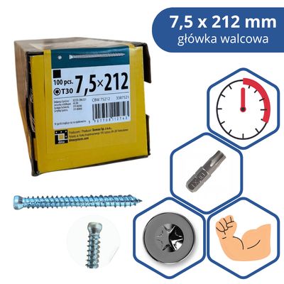 Frame Screw Domax 7.5×212 mm Cylindrical 100 pcs