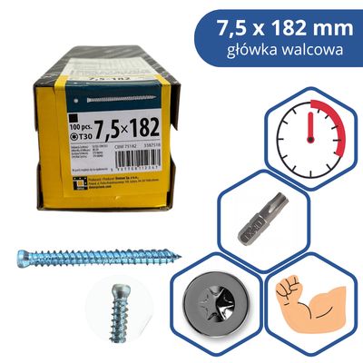 Frame Screw Domax 7.5×182 mm Cylindrical 100 pcs