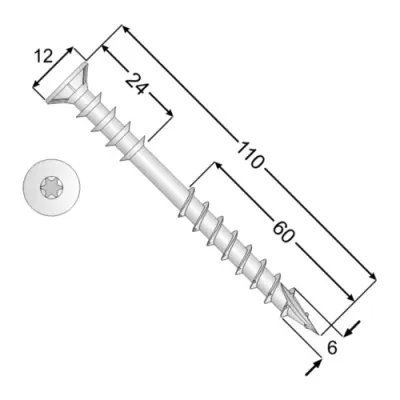 Hardened Adjustable Spacer Screws 6 x 110 mm TORX 100 pcs