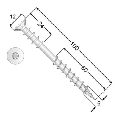 Hardened adjustable spacer screws 6 x 100 mm TORX 100 pcs