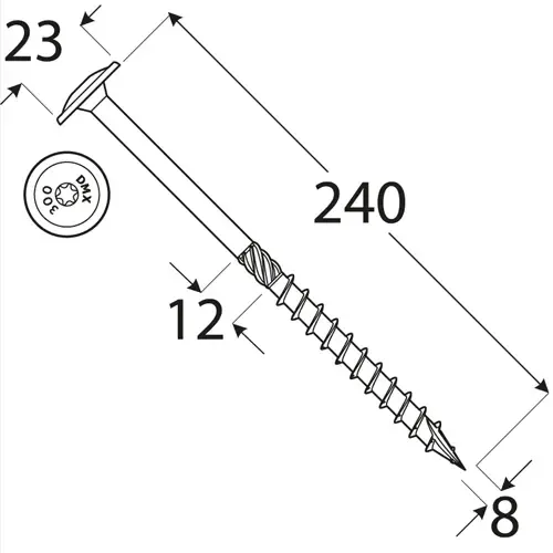 Carpentry wood screws 8 x 240 mm washer head TORX 50 pcs