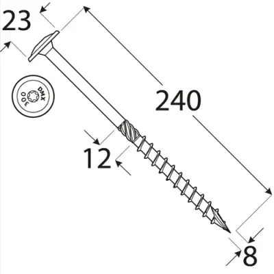 Carpentry wood screws 8 x 240 mm washer head TORX 50 pcs