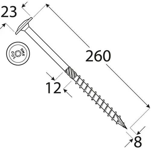Carpentry Wood Screws 8 x 260 mm Washer Head TORX 50 pcs