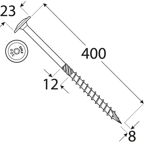 Carpentry Wood Screws 8 x 400 mm Washer Head TORX 50 pcs
