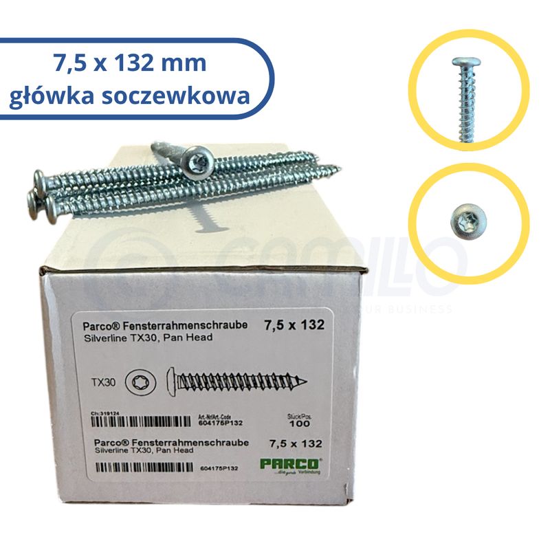 Rámový šroub Parco 7,5×132 mm čočkový 100 ks