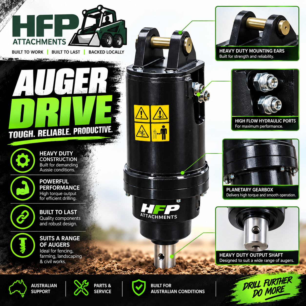 HFP2000 Hydraulic Auger Drive – 1–1.5T Excavators