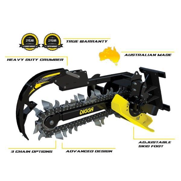 Digga Bigfoot XD Trencher 600mm to 1200mm – From $8,665 inc GST | Tungsten Chain | 4.5 to 8 Ton Excavators Digga Bigfoot XD Trencher 600mm to 1200mm – From $8,665 inc GST | Tungsten Chain | 4.5 to 8 Ton Excavators