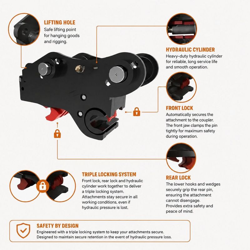 HFP Triple Locking Hydraulic Multi Quick Hitch | 90mm Pins | 25–30 Tonne Excavators