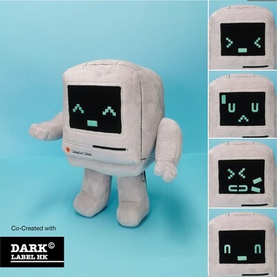 An adorable plushie that looks like a classic computer. It shows that the face is changeable with different expressions. 