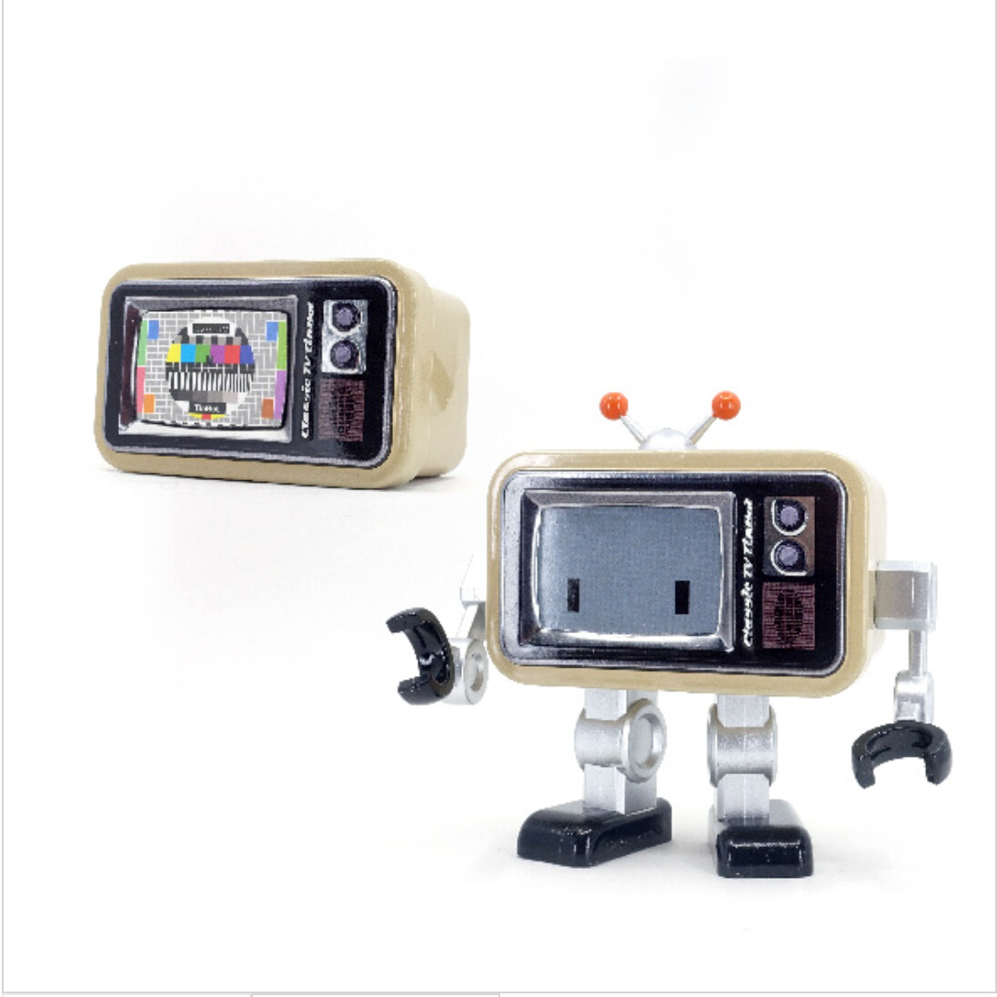 An adorable robot figure in the style of vintage televsiion