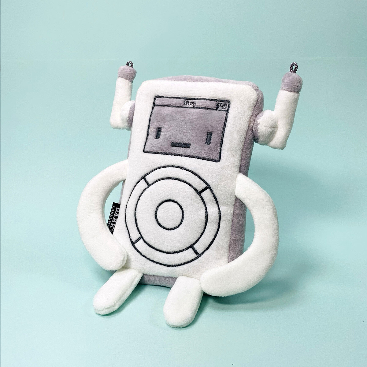 The iBoy Phone Pouch. A soft and fluffy pouch that looks like a classic MP3 player with a happy face and cute arms and legs