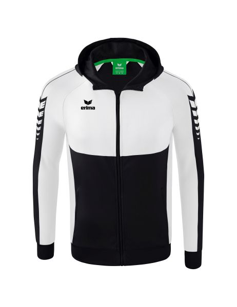 Erima Six Wings Trainingsjacke mit Kapuze Kinder schwarz/weiß, Größe: 116