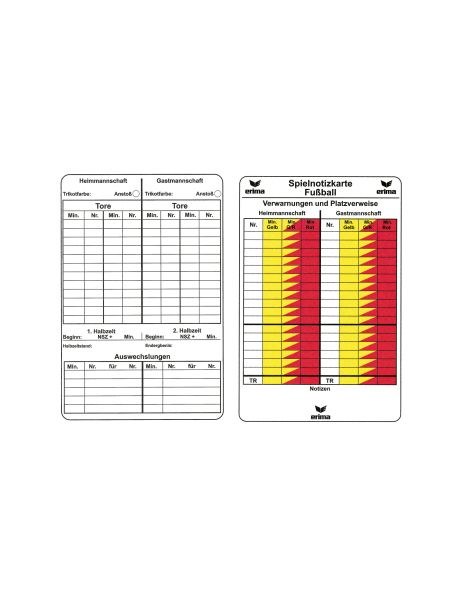 Erima Spielnotizkarten Fussball weiß