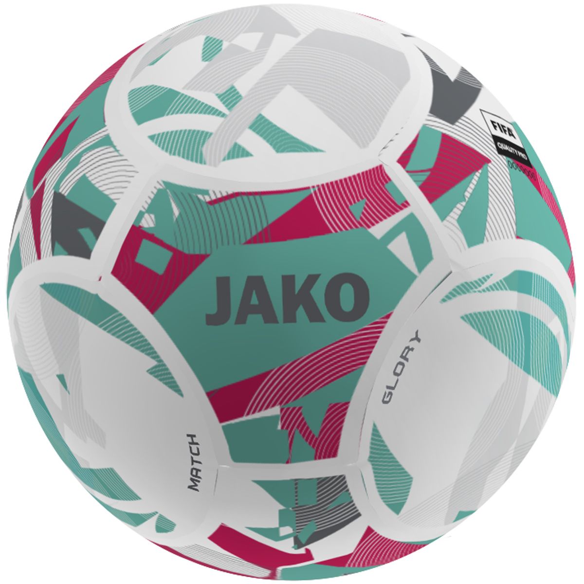 JAKO Spielball Glory 14 Panel, TB, FIFA QUALITY PRO, Farbe: weiß/rubine red/cool gray, Größe: 5
