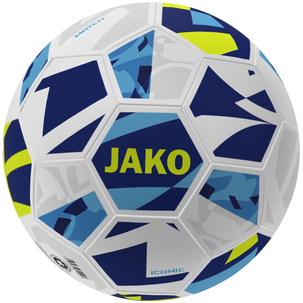 JAKO Spielball Iconic 32 Panel, Hybrid, FIFA QUALITY PRO, Farbe: weiß/navy/neongelb, Größe: 5