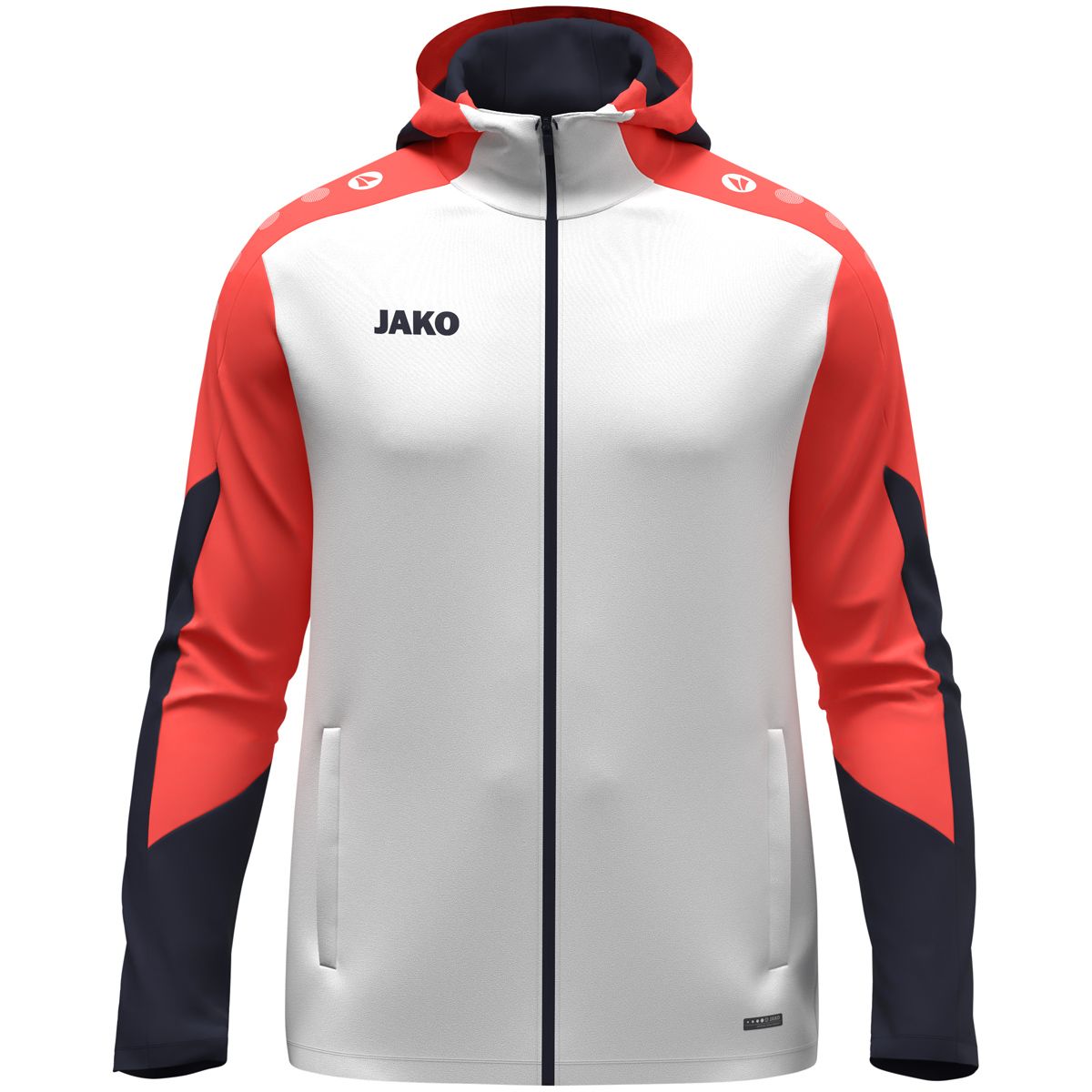 JAKO Kapuzenjacke Dynamic, Farbe: weiß/coral/marine, Größe: 116