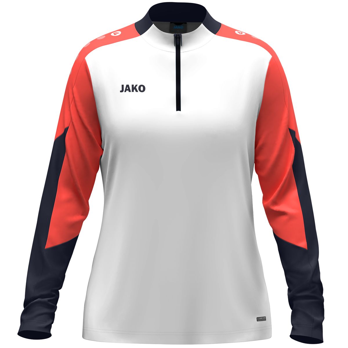 JAKO Ziptop Dynamic Damen, Farbe: weiß/coral/marine, Größe: S (34/36)