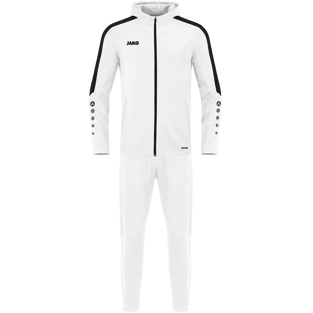 JAKO Trainingsanzug Polyester Power mit Kapuze, Farbe: weiß, Größe: 34
