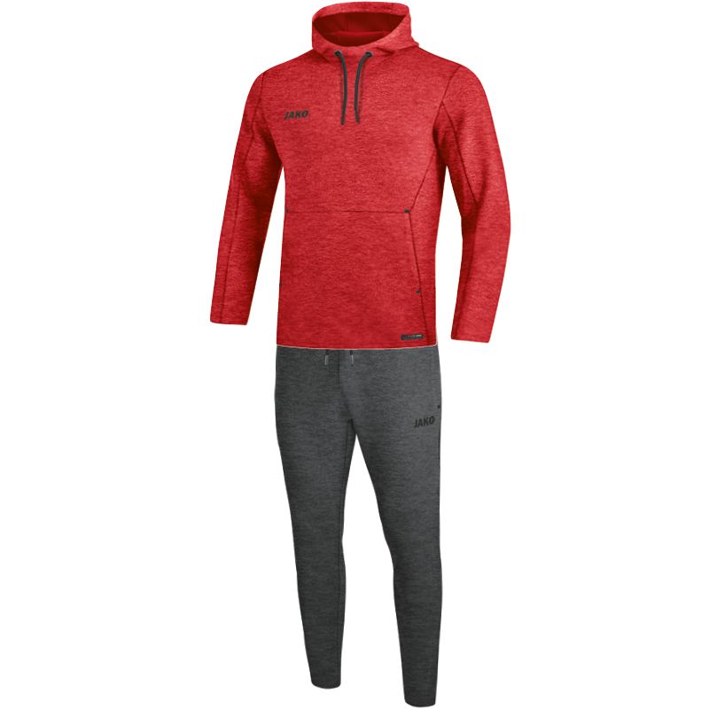 JAKO Jogginganzug Premium Basics mit Kapuzensweat, Farbe: rot meliert, Größe: 34