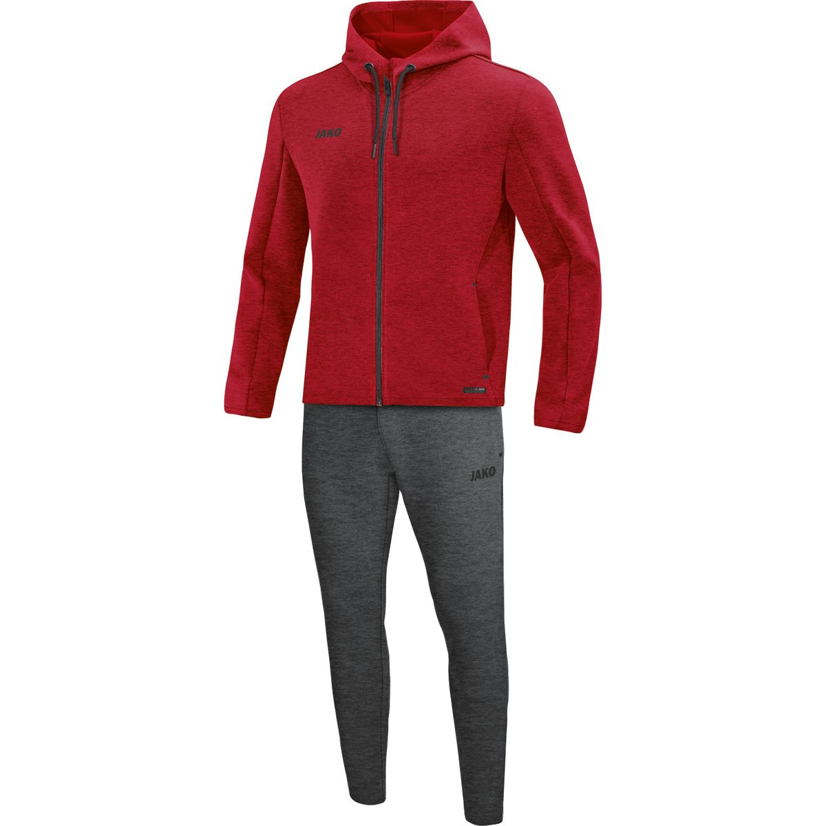 JAKO Jogginganzug Premium Basics mit Kapuze, Farbe: rot meliert, Größe: 34