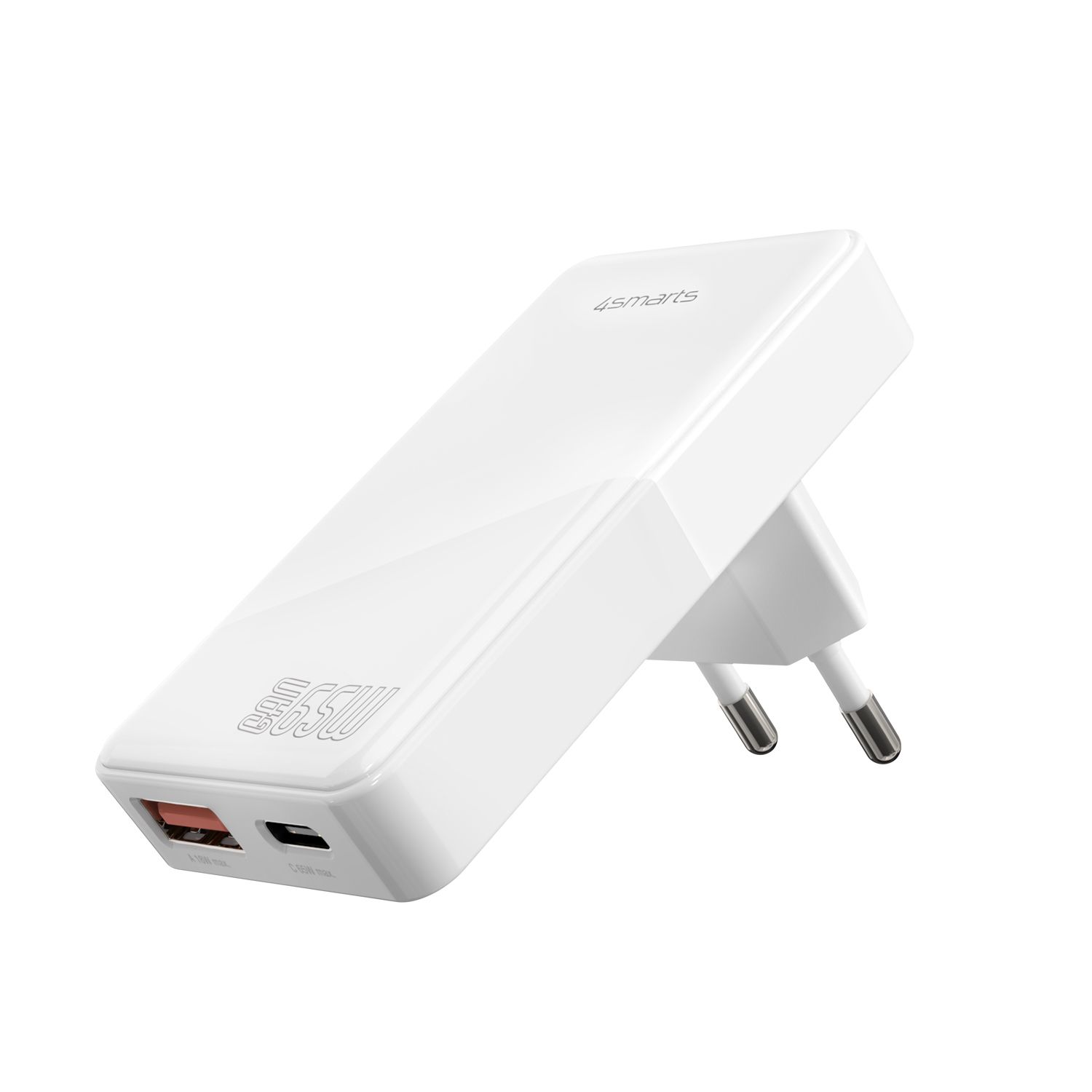 4smarts Netzladegerät FlatPlug Duos 65W GaN 1C+1A weiß