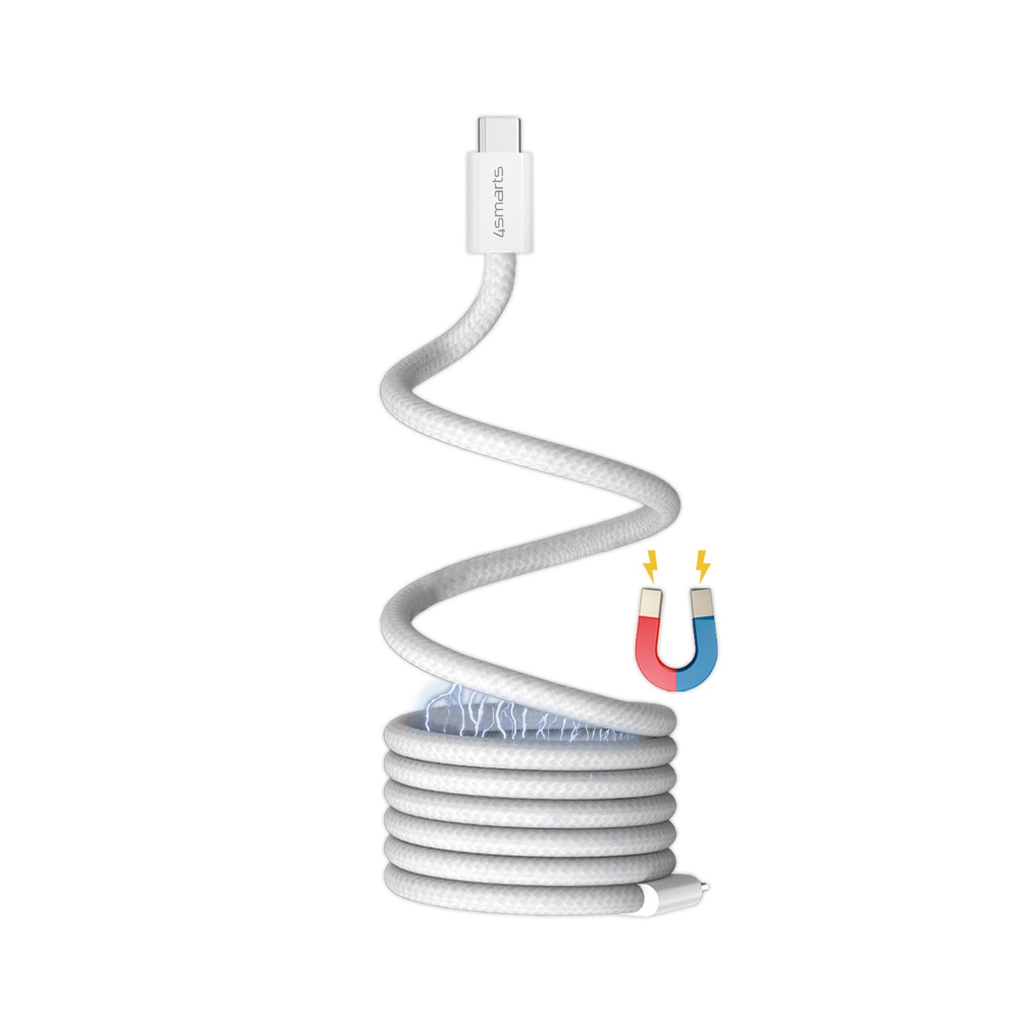 4smarts USB-C Magnetisches Kabel RollUp 1,5m weiß