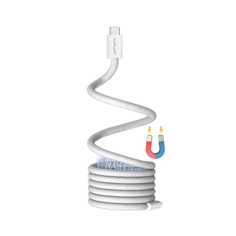 4smarts USB-C Magnetisches Kabel RollUp 1,5m weiß