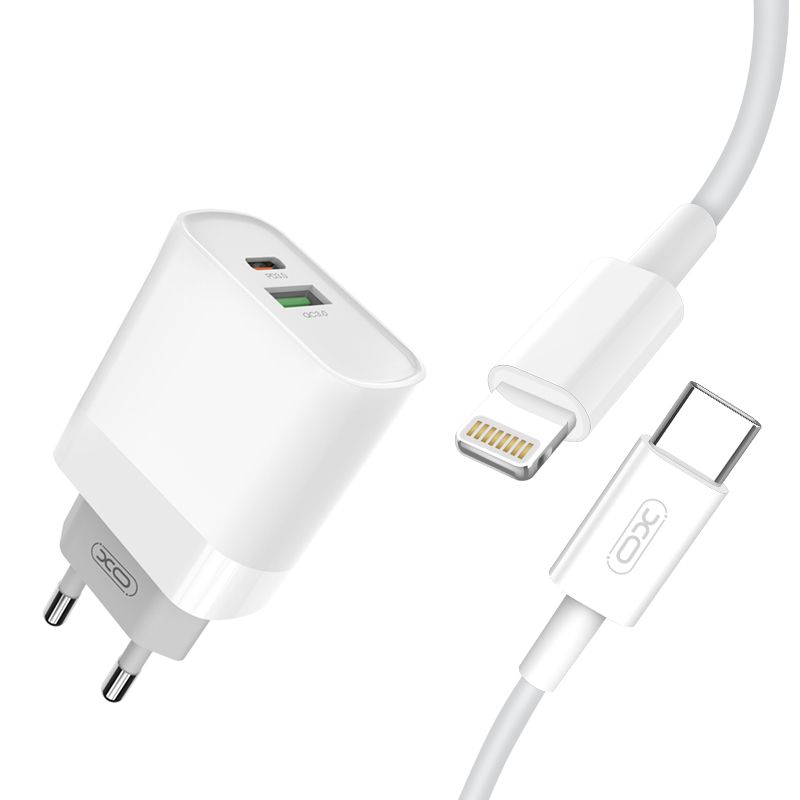 XO Wall Charger L64 QC3.0/PD Duo Set mit USB-C auf Lightning Kabel