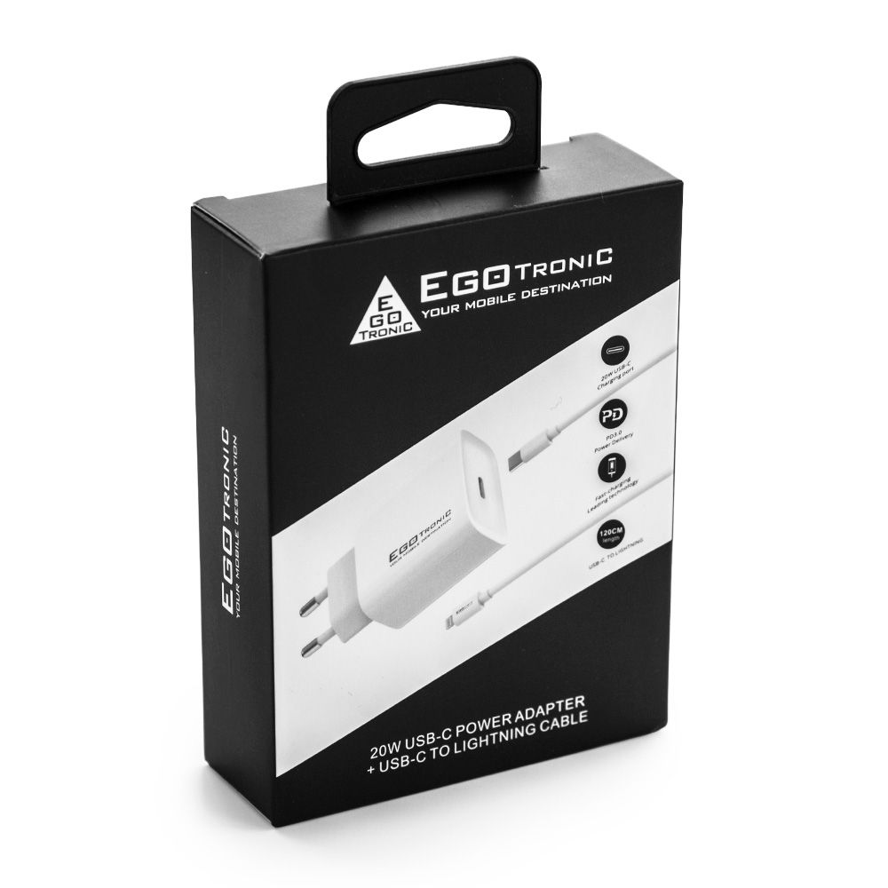 EGO-TRONIC Wall Charger 20W USB-C Set mit USB-C auf Lightning Kabel, Farbe: Weiss, Modell: USB-C / Lightning