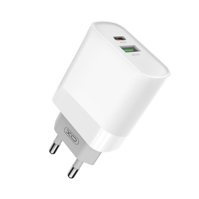 XO Wall Charger L64 Duo USB-A / USB-C, Farbe: Weiss, Modell: USB-A / USB-C