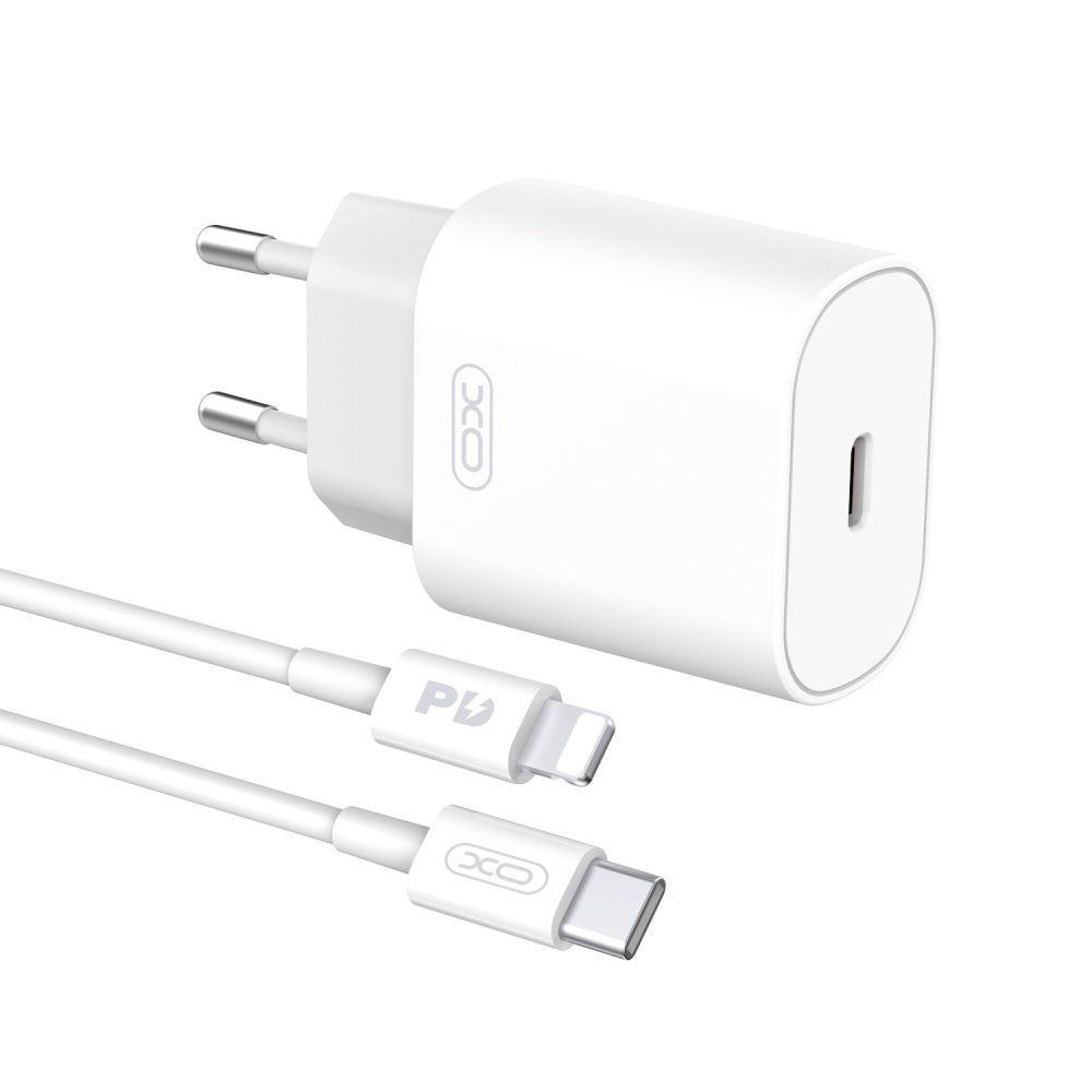 XO Wall Charger L91 25W Set mit USB-C auf Lightning Kabel, Farbe: Weiss, Modell: USB-C / Lightning