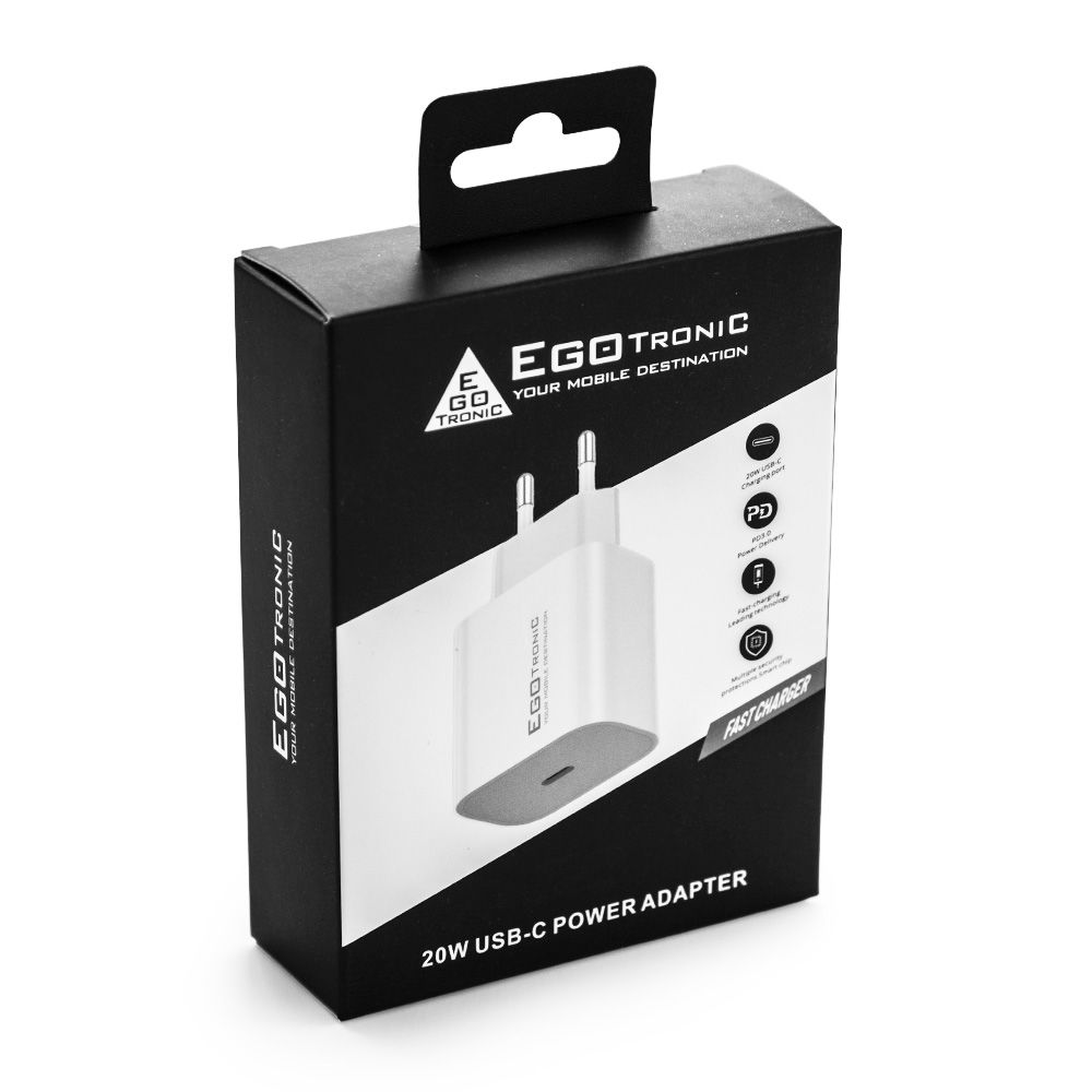 EGO-TRONIC Wall Charger 20W USB-C Power Adapter, Farbe: Weiss, Modell: USB-C