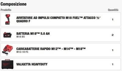AVVITATORE A IMPULSI COMPATTO 18V 1/2" 339 Nm, 2 BATTERIE 5.0 Ah, CARICABATTERIA