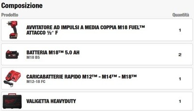 AVVITATORE A IMPULSI 18 V1/2" 745 Nm, 2 BATTERIE 5,0 Ah TECNOLOGIA FUEL CON ANELLO DI FRIZIONE