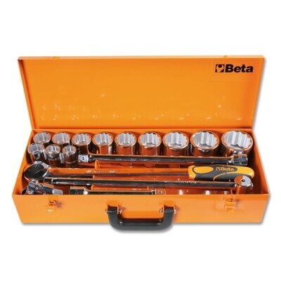 ASSORTIMENTO DI 12 CHIAVI A BUSSOLA POLIGONALI 3/4'' E 5 ACCESSORI IN CASSETTA DI LAMIERA