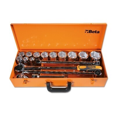 ASSORTIMENTO DI 12 CHIAVI A BUSSOLA ESAGONALI 3/4'' E 5 ACCESSORI IN CASSETTA DI LAMIERA