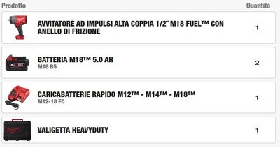 AVVITATORE A IMPULSI ALTA POTENZA 18 V 1/2" 1491 Nm, 2 BATTERIE 5,0 Ah TECNOLOGIA FUEL ONE KEY CON ANELLO DI FRIZIONE