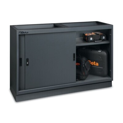 MOBILE CON 2 ANTE SCORREVOLI CON RIPIANO IN MDF RIVESTITO IN ACCIAIO INOX