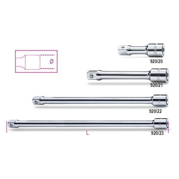 PROLUNGHE CON ATTACCHI QUADRI MASCHIO E FEMMINA 1/2" CROMATE