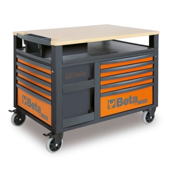 CARRELLO SUPERTANK CON PIANO DI LAVORO E 10 CASSETTI ARANCIONE