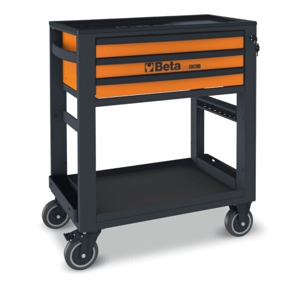 CARRELLO DI SERVIZIO CON 3 CASSETTI ARANCIONE