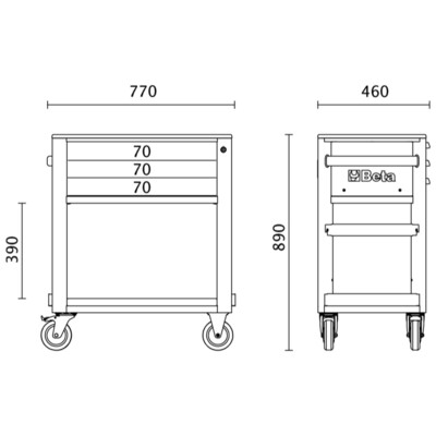 CARRELLO DI SERVIZIO CON 3 CASSETTI GRIGIO ANTRACITE